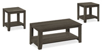 Ensemble 3 tables traditionnelles Lincoln de 42 po (table à café et 2 tables de bout) avec tablette - brun-noir