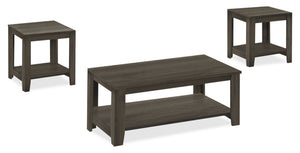 Ensemble 3 tables traditionnelles Lincoln de 42 po (table à café et 2 tables de bout) avec tablette - brun-noir 