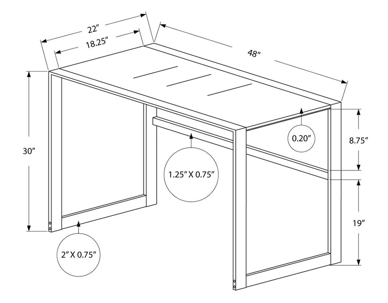 Bureau Kyle de 48 po avec dessus en verre - argenté