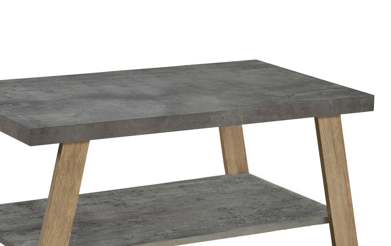 Table à café moderne Kelly de 43,3 po avec tablette - dessus en pierre grise avec pattes en bois clair