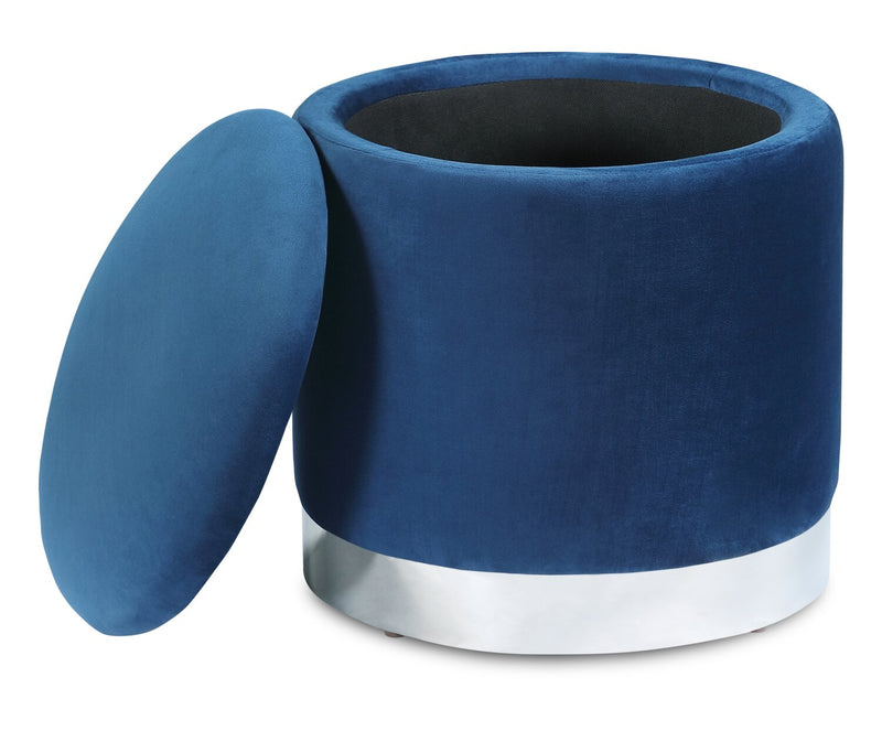 Pouf de rangement Phebe de 16,5 po avec base à bordures argentée - bleu marine