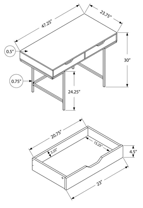 Bureau Butler de 47,25 po à 2 tiroirs - imitation de pierre grise