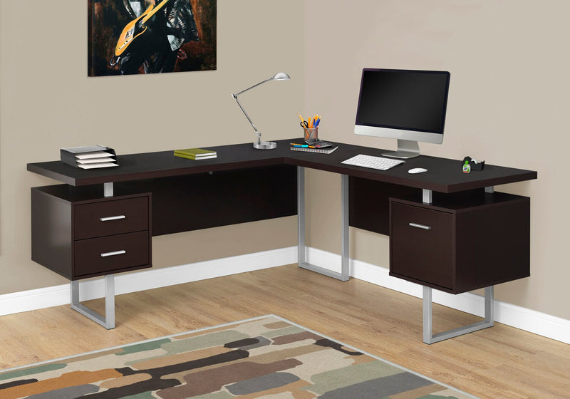 Bureau en coin en forme de L réversible Marnie de 71 po à 3 tiroirs - espresso