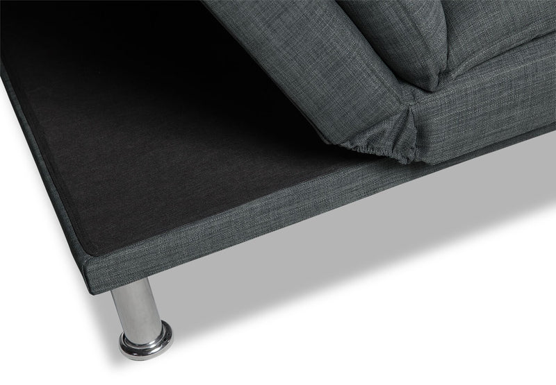 Futon June de 73,2 po en tissu d’apparence lin avec mécanisme Klik Klak, pattes en métal et capitonnage - gris