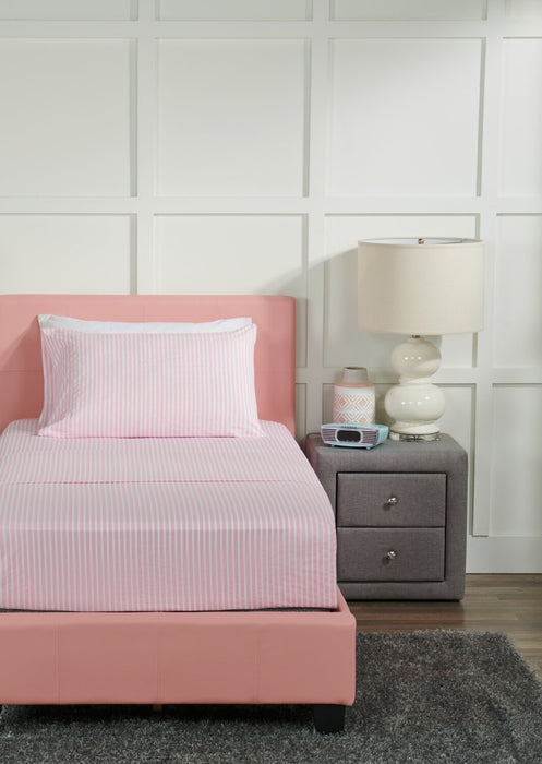 Ensemble de draps Hallie de 3 pièces rayés en coton pour lit simple - rose