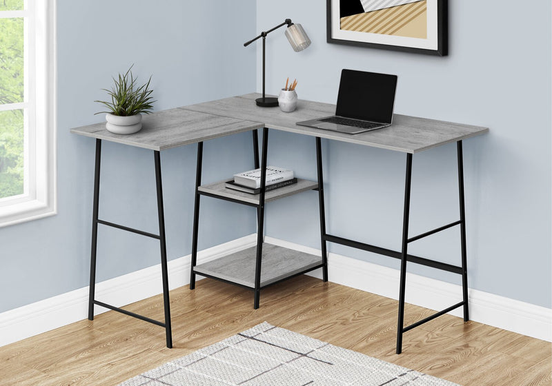 Bureau en forme de L Evlin de 42 po à tablettes - gris