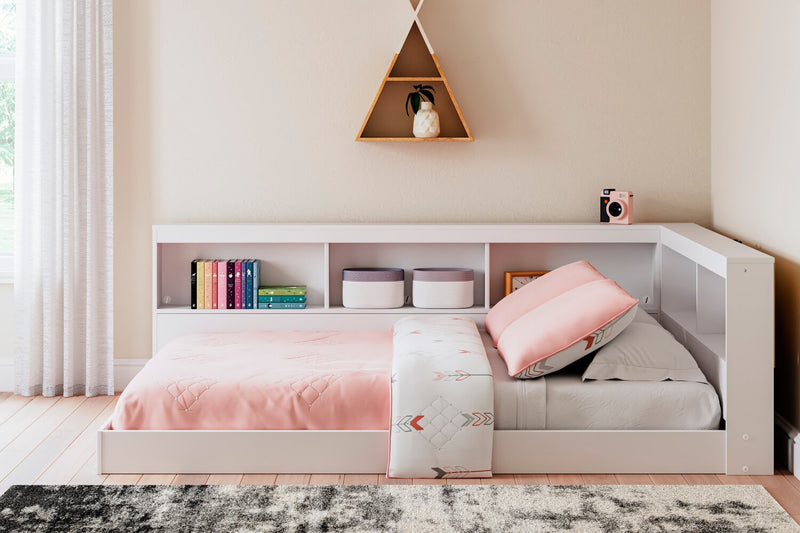 Lit plateforme bibliothèque Wolf pour enfants, blanc - format lit double