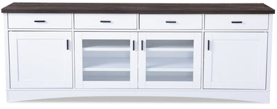 Emry 84" TV Stand  - Traditional style TV Stand in White and brown Medium Density Fibreboard (MDF)