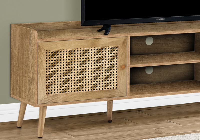 Meuble pour téléviseur moderne Emme de 72 po avec rangement et système de gestion des câbles pour téléviseurs jusqu’à 80 po - brun clair