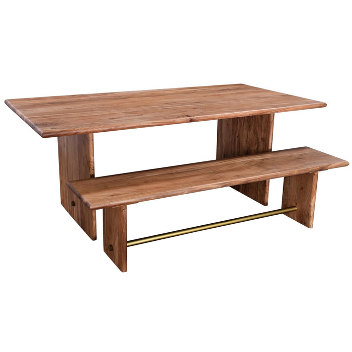 Banc de salle à manger Malta de 70 po (L) en acacia avec touches dorées et base à tréteaux - brun naturel