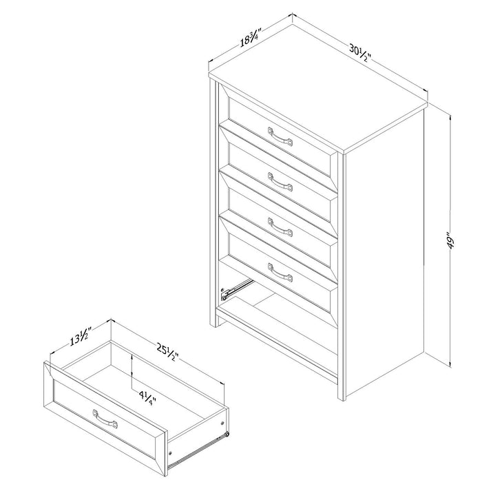Commode verticale Dove de 30,5 po (L) x 49 po (H) à 5 tiroirs pour la chambre à coucher, fabriquée au Canada - blanche