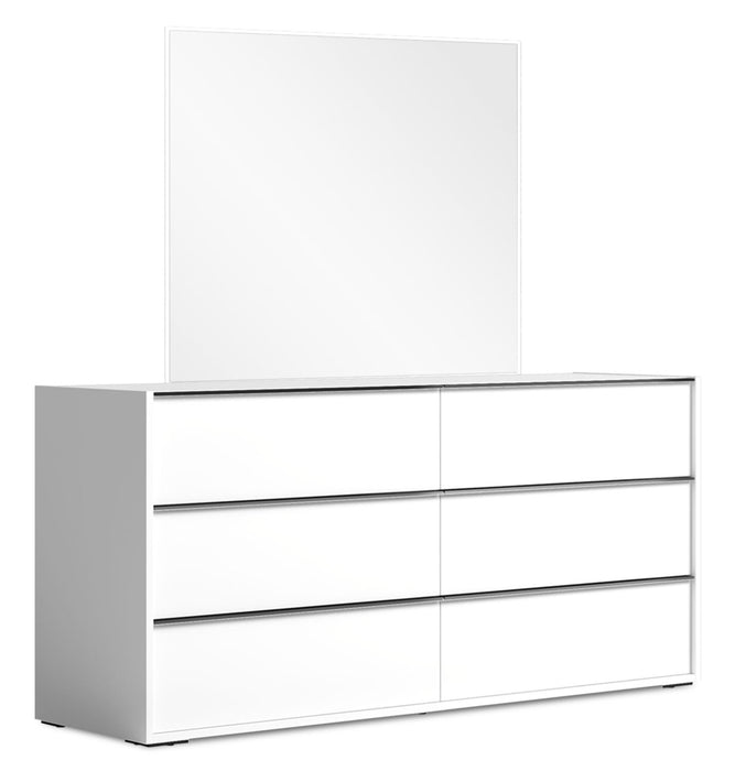 Commode de chambre à coucher Raia à 6 tiroirs - fabriquée en Italie, 59 po (L) x 33 po (H), moderne - blanche
