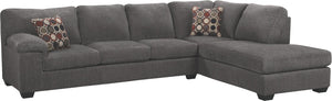 Sofa-lit sectionnel de droite Morty 2 pièces fabriqué au Canada en tissu de chenille avec coussins décoratifs - gris