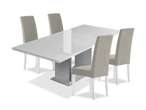 Ensemble de salle à manger Raia 5 pièces avec table et 4 chaises - fabriqué en Italie, base piédestal, moderne, 71 po (L) - blanc