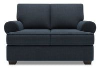 Causeuse Roll de Sofa Lab de 64 po fabriquée au Canada en tissu d’apparence lin avec accoudoirs enroulés - bleu Luna Sailor