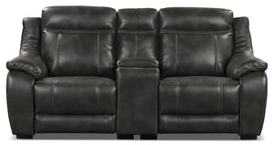 Novo Leather-Look Fabric Power Reclining Loveseat - Grey | Causeuse à inclinaison électrique Novo en tissu d'apparence cuir - grise | NOV2GYPL