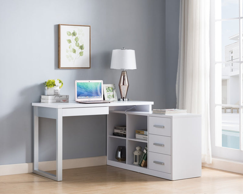 Bureau en coin réversible Owen de 55 po à 4 tiroirs et compartiments - blanc