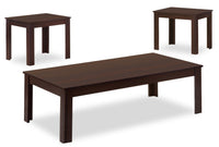 Ensemble 3 tables modernes Kiana de 44 po (table à café et 2 tables de bout) - espresso