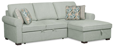 Scott Living Haven 2-Piece Right-Facing Chenille Fabric Sleeper Sectional with Storage Chaise - Seafoam Blue | Sofa-lit sectionnel de droite Haven de Scott Living 2 pièces en tissu de chenille avec fauteuil long de rangement - bleu écume de mer