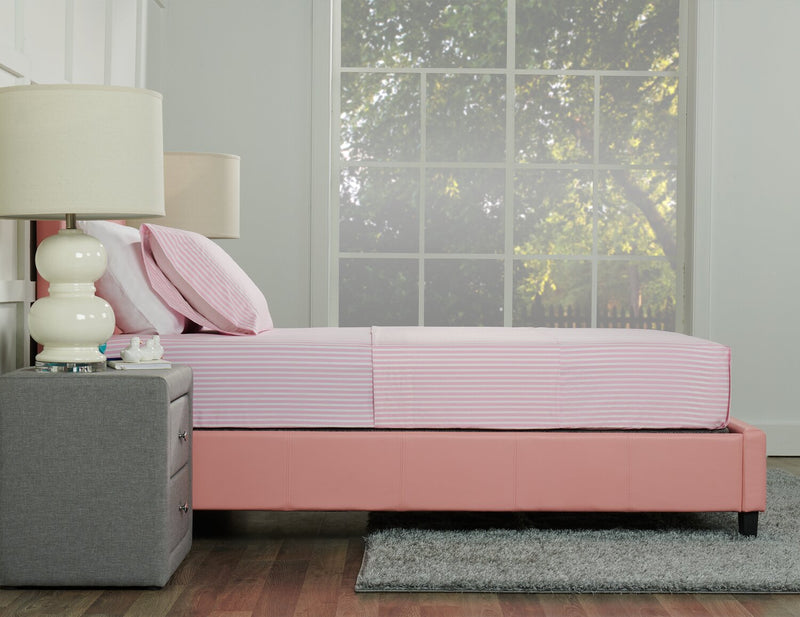 Ensemble de draps Hallie de 3 pièces rayés en coton pour lit simple - rose