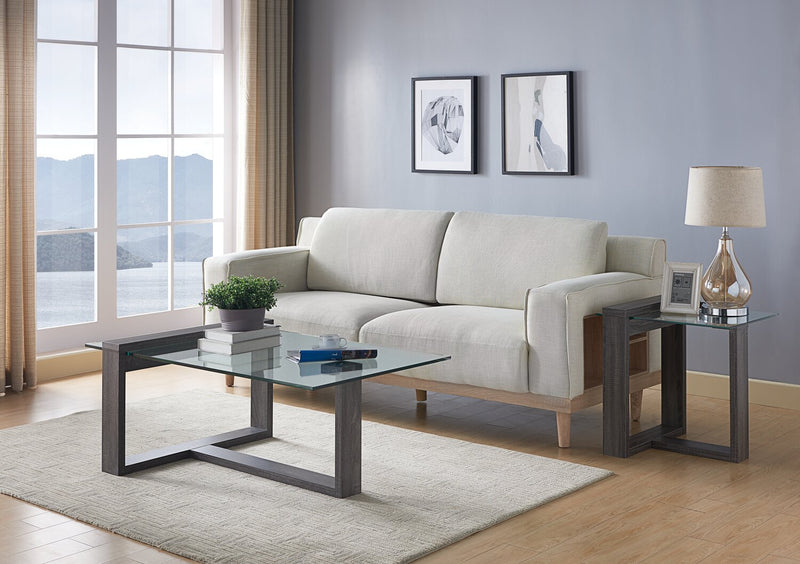 Table de bout moderne California de 22 po avec dessus en verre - gris vieilli 