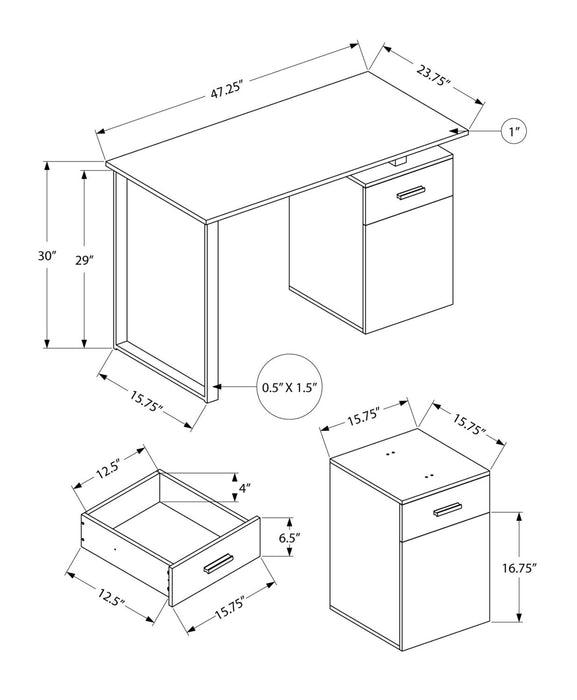 Bureau réversible Remi de 47,25 po avec tiroir et armoire - taupe