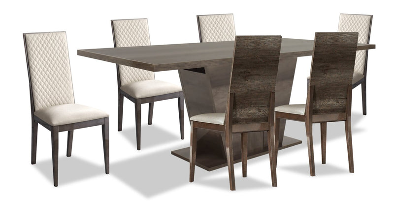 Ensemble de salle à manger Gino 7 pièces avec table et 6 chaises - fabriqué en Italie, rallonge de 63 po à 86 po (L), moderne - brun