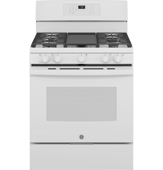 Cuisinière à gaz GE de 5 pi³ avec autonettoyage et friture à air - blanche - JCGB735DPWW