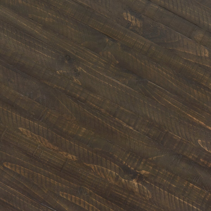 Table de bout ronde traditionnelle Bellamy de 22 po avec tablette - pin brun foncé avec base en bois à volutes