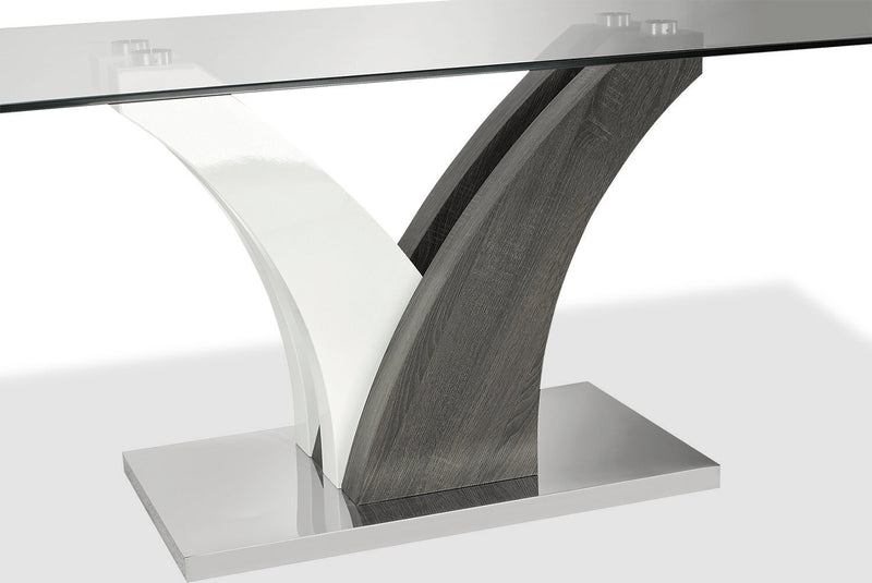 Ensemble de salle à manger Tuxedo 5 pièces avec table de 72 po (L), dessus en verre, base piédestal et 4 chaises - gris