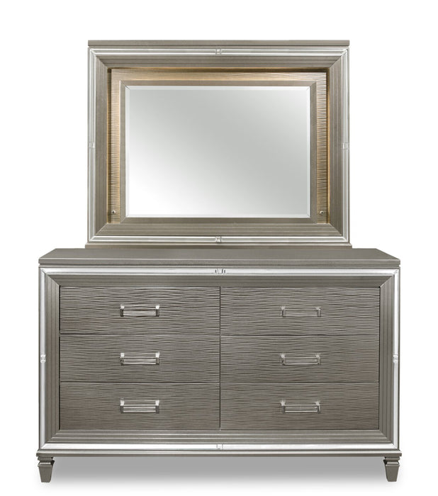 Miroir de commode de chambre à coucher somptueux Max avec éclairage à DEL - argenté