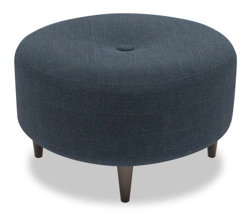 Pouf personnalisable The Curve de Sofa Lab de 31 po fabriqué au Canada en tissu d’apparence lin - bleu Luna Sailor