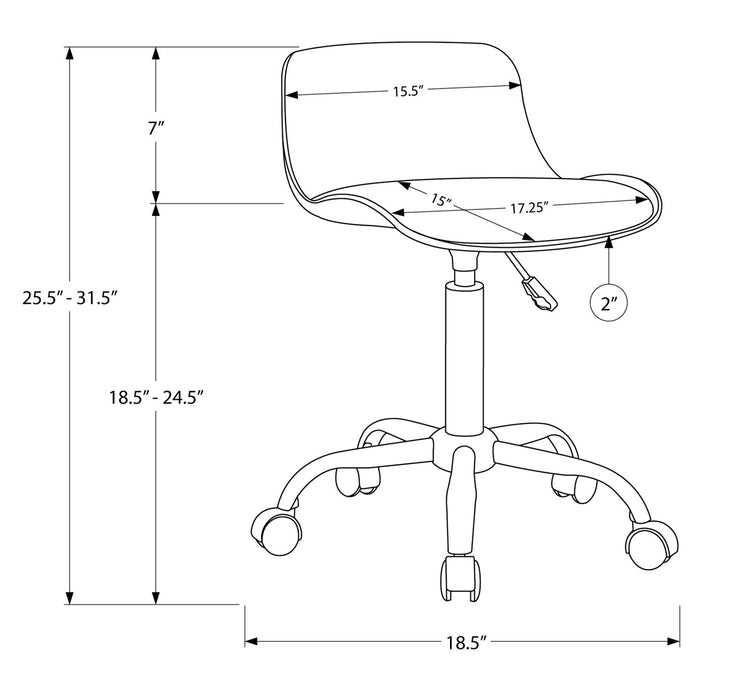 Chaise de bureau compacte Letty de 18,5 po avec dossier bas - noire