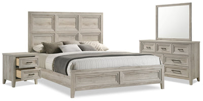 Lara 6pc Bedroom Set with Bed, Dresser, Mirror & Nightstand, Antique Grey - King Size | Ensemble de chambre à coucher Lara 6 pièces avec lit, commode, miroir et table de nuit, gris antique - format très grand lit