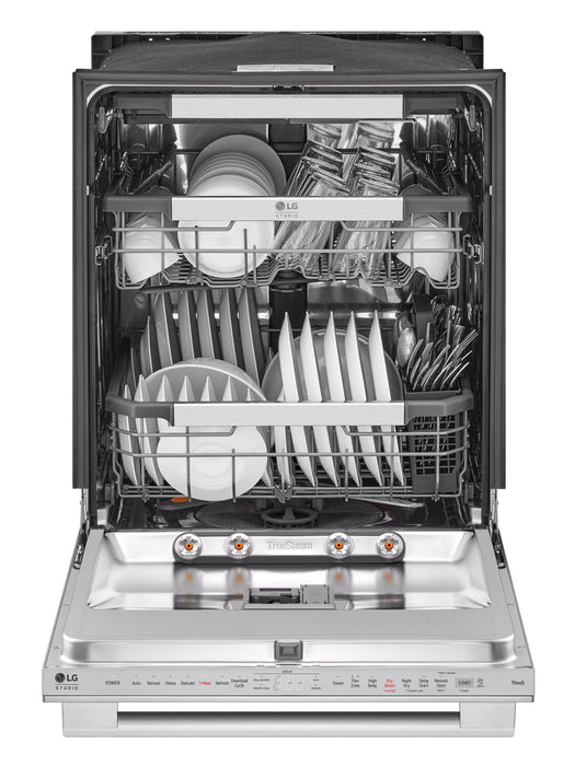 Lave-vaisselle intelligent encastré LG Studio à 40 dBA de 24 po avec commandes sur le dessus et QuadWashMC Pro - acier inoxydable Smudge-ProofMD - SDWB24S3