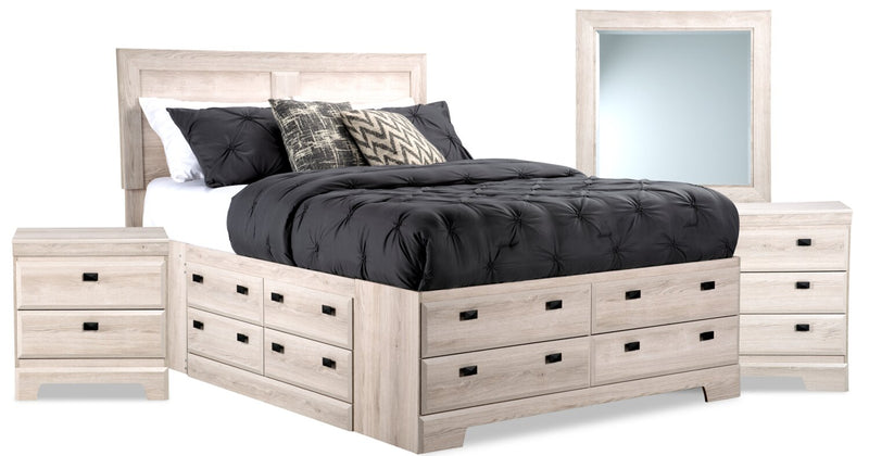 Yorkdale White 6-Piece Queen Storage Bedroom Package - Contemporary style Bedroom Package in White Engineered Wood