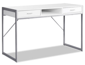Bureau Xavier de 48 po à 2 tiroirs et compartiment - blanc