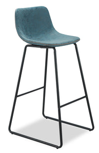  Tabouret bar Coty en tissu de cuir végétalien et en métal - bleu
