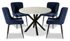 Ensemble de salle à manger Verona 5 pièces en métal avec table ronde de 42 po (L), dessus en marbre synthétique et 4 chaises Lexi - bleu