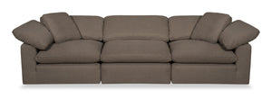 Sofa modulaire Eclipse de 124 po en tissu d’apparence lin avec coussins réversibles en duvet et plumes - brun ardoise