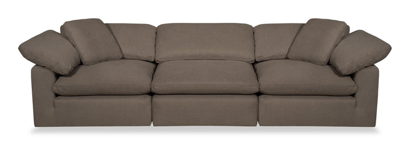 Sofa modulaire Eclipse de 124 po en tissu d’apparence lin avec coussins réversibles en duvet et plumes - brun ardoise