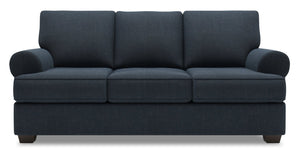 Sofa-lit personnalisable Roll de Sofa Lab de 86 po fabriqué au Canada en tissu d’apparence lin avec accoudoirs enroulés - bleu Luna Sailor