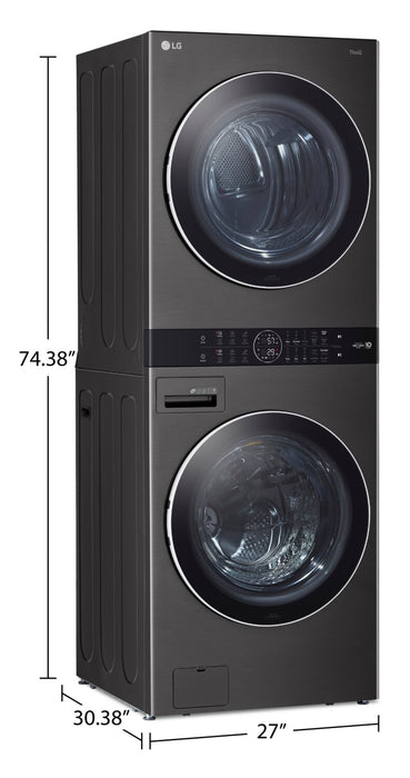 Tour de lavage WashTowerMC à la vapeur haute efficacité LG à chargement frontal avec laveuse de 5,2 pi³ et sécheuse de 7,4 pi³ - acier noir - WKGX201HBA