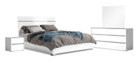  Ensemble de chambre à coucher Gino 6 pièces avec lit à panneaux, commode, miroir et table de nuit - moderne, blanc - format grand lit