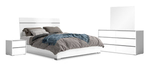 Ensemble de chambre à coucher Gino 6 pièces avec lit à panneaux, commode, miroir et table de nuit - fabriqué en Italie, moderne, blanc - format grand lit