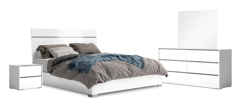 Ensemble de chambre à coucher Gino 6 pièces avec lit à panneaux, commode, miroir et table de nuit - fabriqué en Italie, moderne, blanc - format grand lit