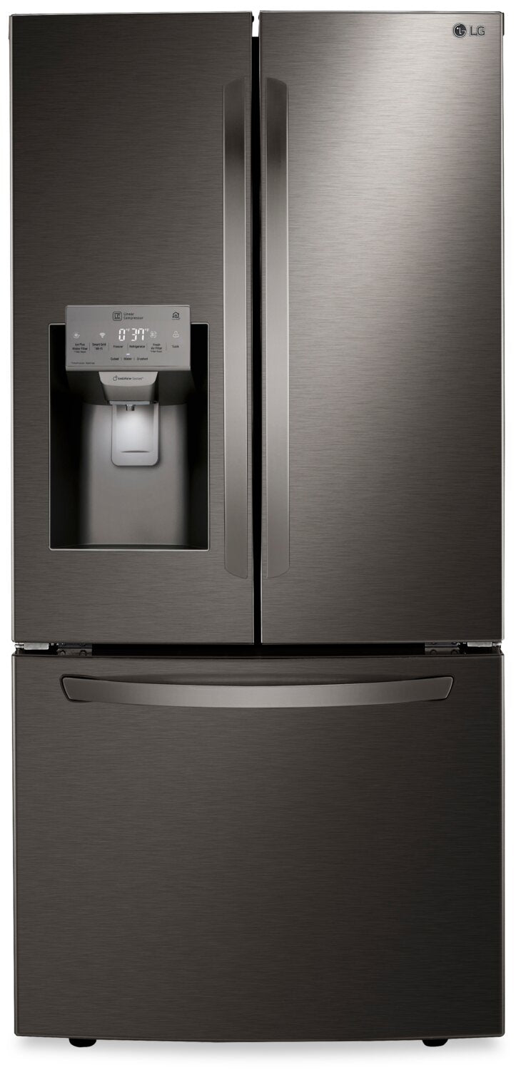 LG 25.4 Cu. Ft. French-Door Refrigerator with Exterior Water Dispenser - LRFXS2503D - Refrigerator in Smudge-Resistant Black Stainless Steel