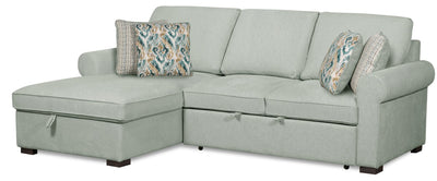 Scott Living Haven 2-Piece Left-Facing Chenille Fabric Sleeper Sectional with Storage Chaise - Seafoam Blue | Sofa-lit sectionnel de gauche Haven de Scott Living 2 pièces en tissu de chenille avec fauteuil long de rangement - bleu écume de mer