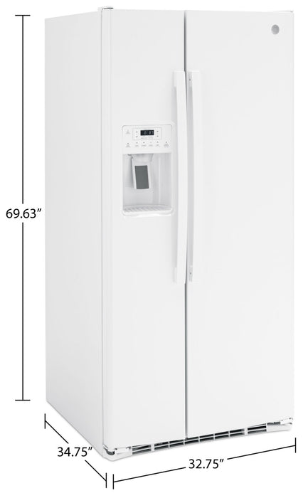 Réfrigérateur GE de 23,2 pi³ et de 33 po à compartiments juxtaposés - blanc - GSS23GGPWW