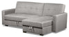 Futon sofa sectionnel de droite Weston 2 pièces en tissu d’apparence lin avec mécanisme Klik Klak, rangement et capitonnage - noir